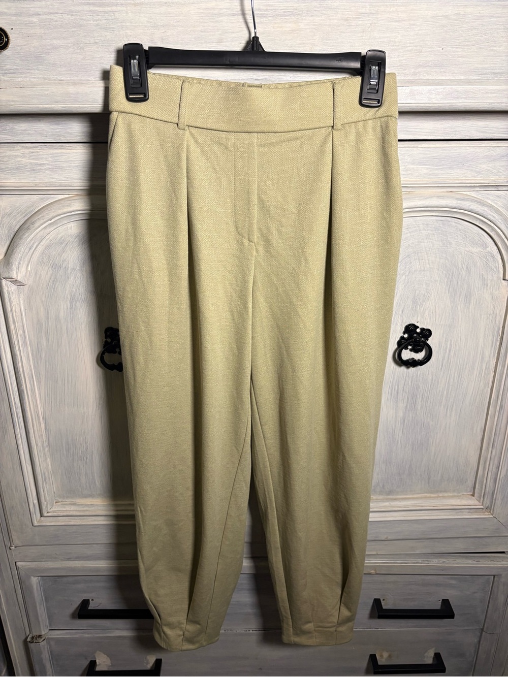 OGL Stretch Linen-Like Wrinkle-Resistant Tapered Pant Sage Green Tailored Office - Picture 8 of 14